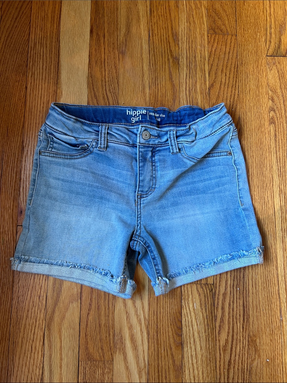 Hippie Girl Light Blue Denim Regular Rise Midi Frayed Hem Girls Shorts